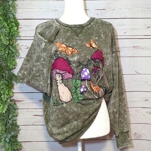 No Boundaries Juniors Acid Washed Graphic Crewneck Sweatshirt Fairycore Woodland